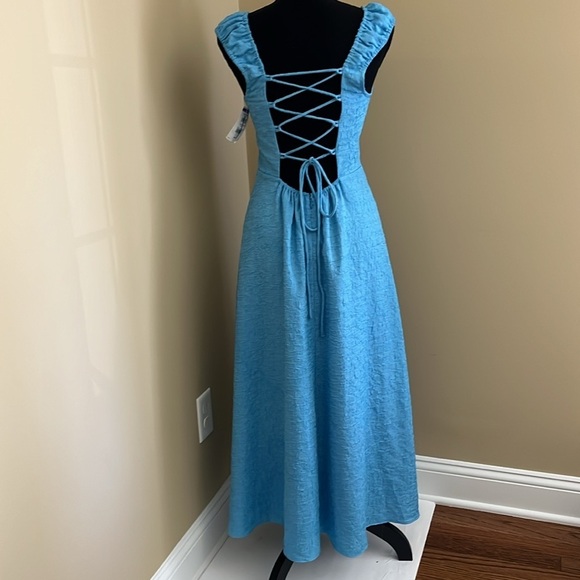 🆕 ASTR the Label Crinkle Maxi Dress Sleeveless Criss Cross Tie Back Lined Blue S - Picture 6 of 16